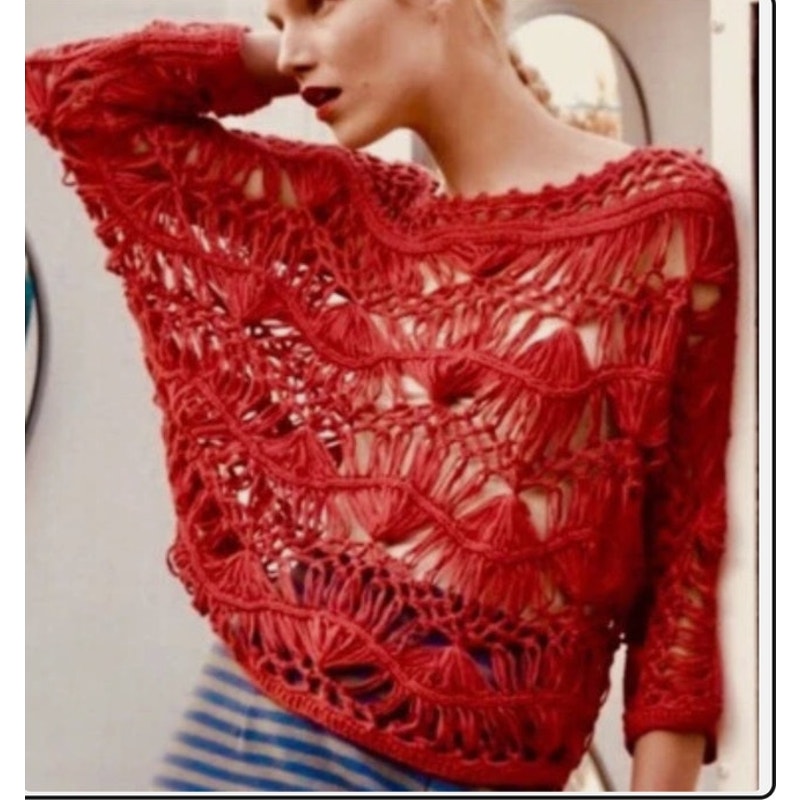Anthropologie Little Yellow Bird Trifele Pullover Open Knit Sweater Red Size S